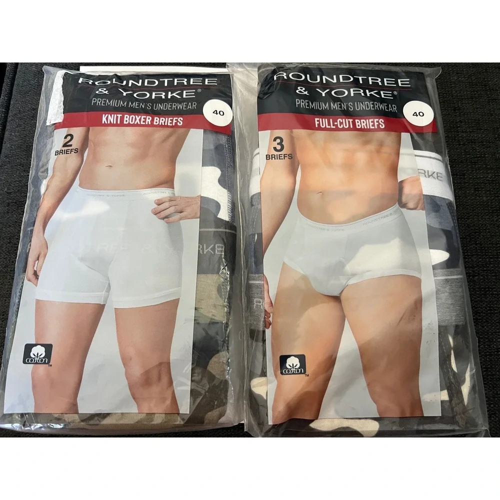 Roundtree & Yorke Mens Underwear Bundle 5pk Boxer Briefs Full Cut Briefs Size 40